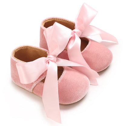 Girls' Princess Baby Shoes Cute Bow Flat Bottom Walking Children's Shoes First Step Newborn Baby Comfortable Soft Sole Footwear