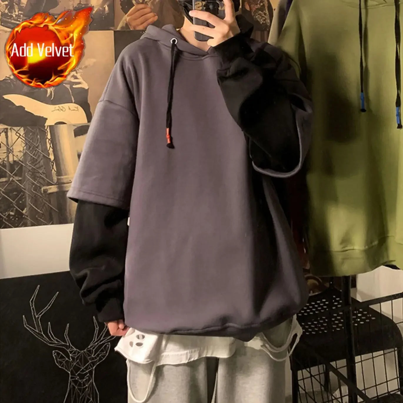 Hooded Sweatshirts for Man Black Hoodies Hip Hop Men's Clothing Sweat Shirt No Brand Funny Loose Overfit Streetwear Simple Cheap
