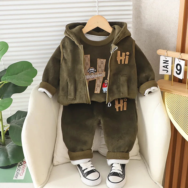 Winter Baby Boys Clothes Autumn Boys Clothing Sets Cute Cartoon Coat + Vest + Pants Girls Suits 1 2 3 4 Years New Kids Clothes