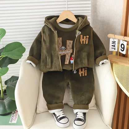 Winter Baby Boys Clothes Autumn Boys Clothing Sets Cute Cartoon Coat + Vest + Pants Girls Suits 1 2 3 4 Years New Kids Clothes
