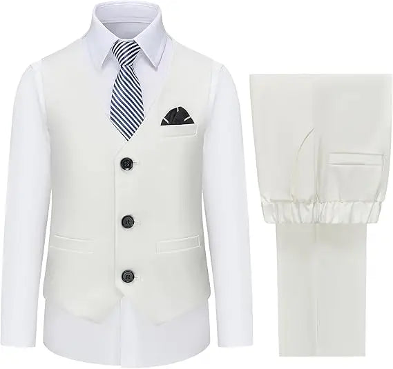 Boys Vest and Pants Set with Tie Formal Dress Suit Teen Boy Wedding Communion Outfit Kids Piano Host Performance Costume