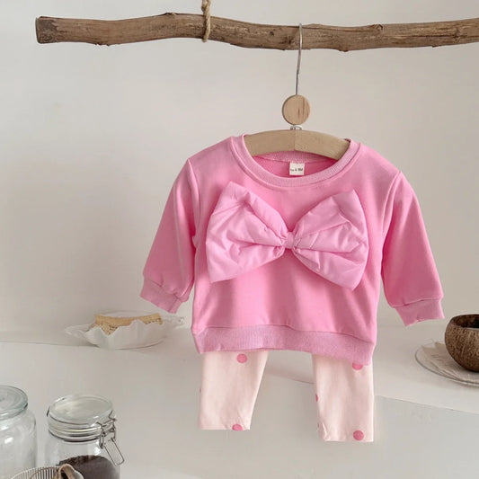 Baby Clothing Sets Autumn Cotton Casual 2 PCS Baby Girl Clothes Three Dimensional Large Bow Top+Pants 1-3 Y