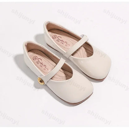 2025 Girl's Leather Shoes Square Toe Elegant Shallow Kids Mary Janes Flat Sole Comfy Children Single Shoes Girls Princess Shoes