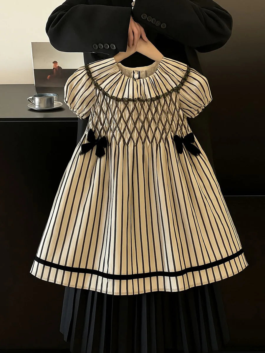 Girls' Dress 2025 Summer New Style Dress Striped Short Sleeve Daily Skirt Pure Cotton Fashion and Comfortable Kids Dress