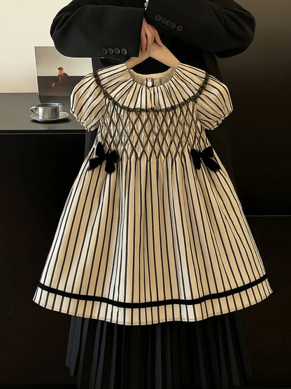Girls' Dress 2025 Summer New Style Dress Striped Short Sleeve Daily Skirt Pure Cotton Fashion and Comfortable Kids Dress