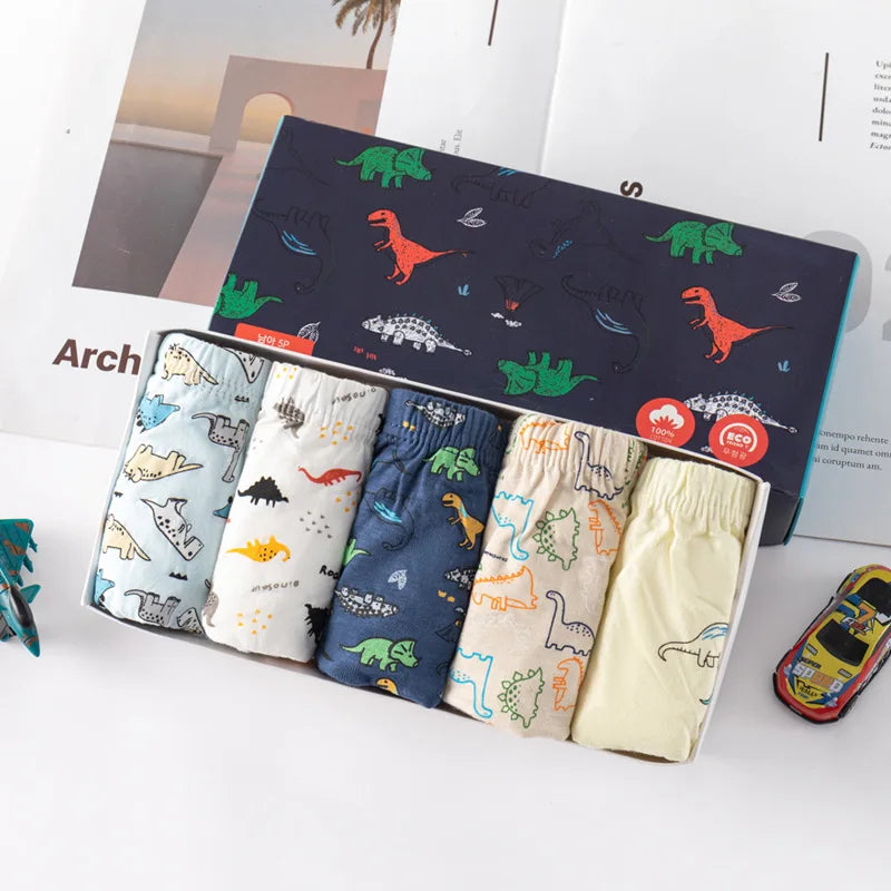 5 Pcs/Pack Boys Triangle Underwear High Quality Soft Cotton Children Briefs Dinosaur Cartoon School Kid Panties For Boy Age 3-13