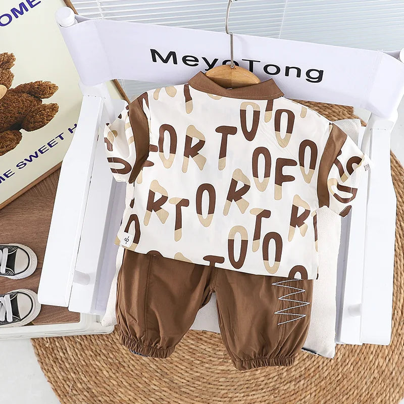 Baby Boys Summer Clothes Set Two-Piece Letter Print Short-Sleeved Shirt+Pants Children's Clothing For Kids Casual Sports Wear