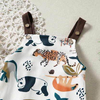 Baby Boys Animal Print Overalls Infant Clothing Jumpsuit with Straps Cute Toddler Outfit