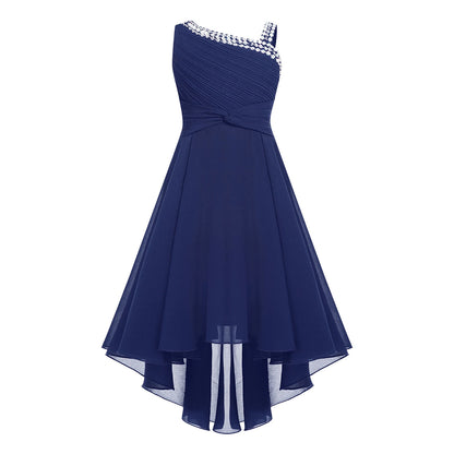 2025 Teens Girl's Dress for Wedding Party Sequin One Shoulder Princess Formal Gown for Holy Communion Chiffon Flower Girl Dress