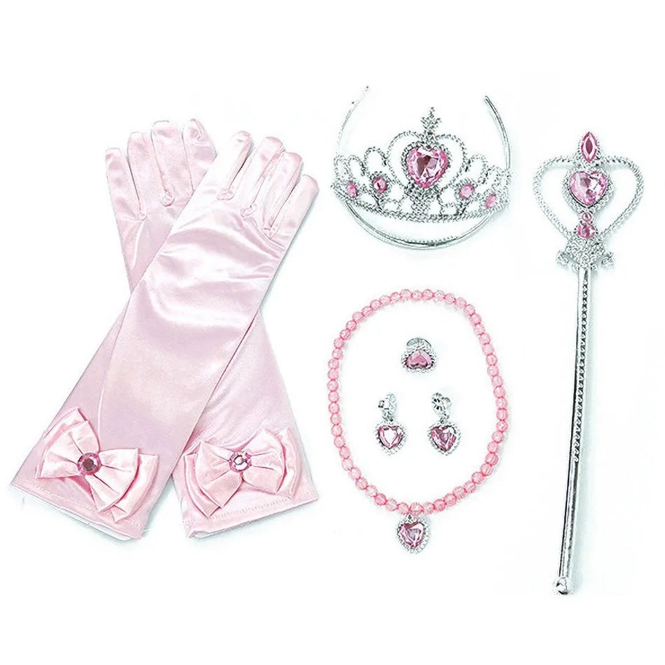 Girl Princess Accessories Kids Elsa Anna Wig Elza Gloves Necklace Earring Photography Props Children Cosplay Play Party Supplies