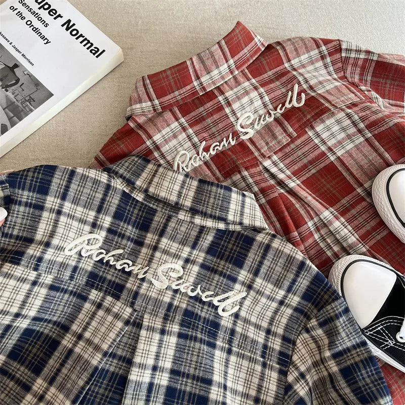 Children Shirts 2024 Autumn New Style Boys and Girls Embroidered Plaid Shirts Baby Versatile Shirts Fashion Jacket