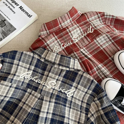 Children Shirts 2024 Autumn New Style Boys and Girls Embroidered Plaid Shirts Baby Versatile Shirts Fashion Jacket