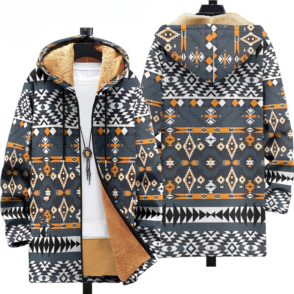Men Cardigans Coats Retro Aztecs Printed Plush Thick Winter Abstract Art Graphics Jackets Casual Streetwear Unisex Clothing