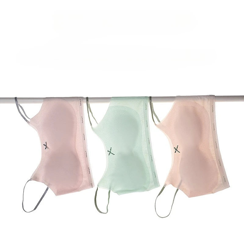 4pcs Girls Underwear Top for Girl Ice Silk Seamless Tank Top Fixed Cup Anti-Slip Off Puberty Student Girls Bodices Girls Bras