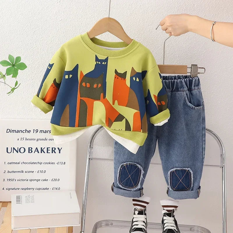 Spring Baby Boy Clothes 18 to 24 Months Cartoon Casual Long Sleeve Boys Sets T-shirts and Pants Boys Outfit  Kids Essentials