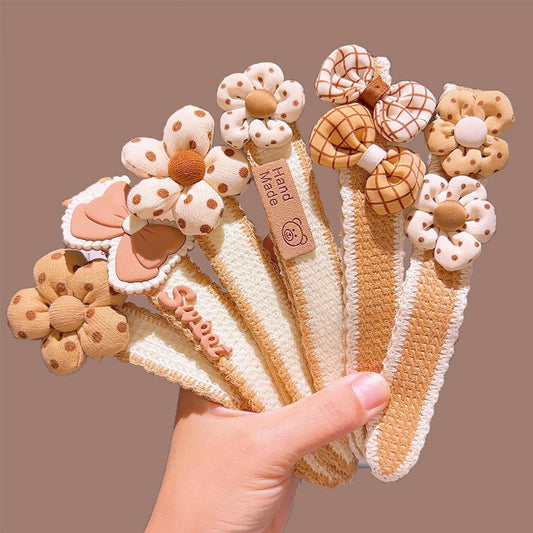 New Baby Girl Hair Hoops Sweet Flower Princess Bangs Stickers Headband Fabric Hairpins Kids Hair Accessories Children Headdress