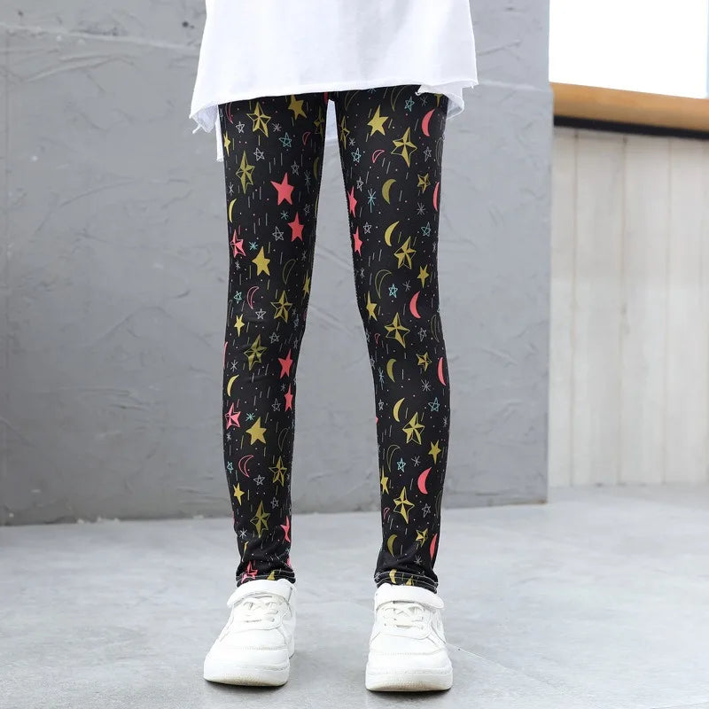 Girls' Pants Summer Thin Children's Elastic Leggings Baby Milk Screen Printed Floral Long Pants Slim Fit Ages 3-11Y