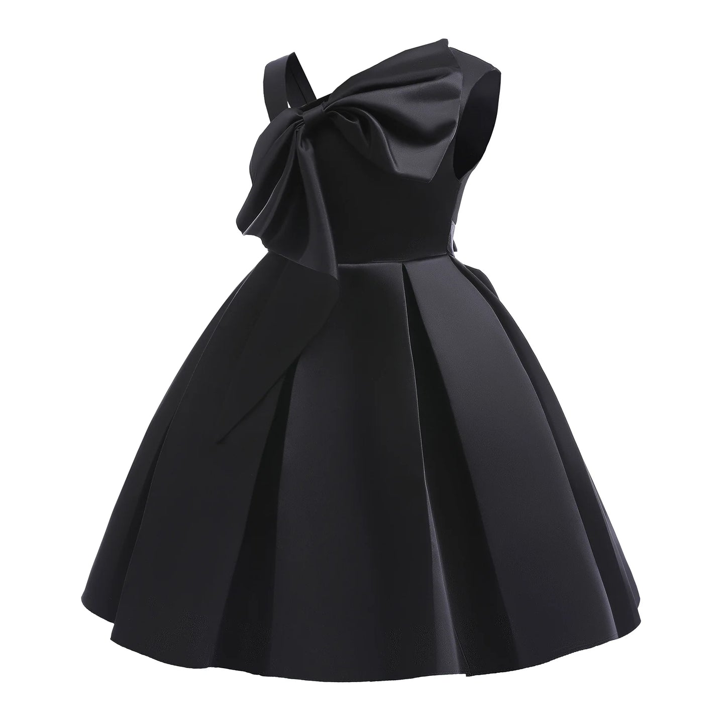Girls Black Dress Children's Clothing Pink Solid Color Single-Shoulder Dress Fashionable Princess Dress Birthday Evening Dress