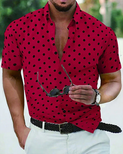 Men's shirt Summer beach shirt black and white short-sleeved polka dot lapel holiday wear fashion casual comfortable clothing to