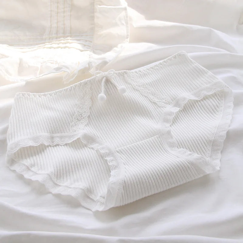 Girls Underwear New Cotton Lovely Knit Middle Waist Briefs Young Girl Panties Cute Lolita Lace Trimming Girl Plaid Loli Pantie