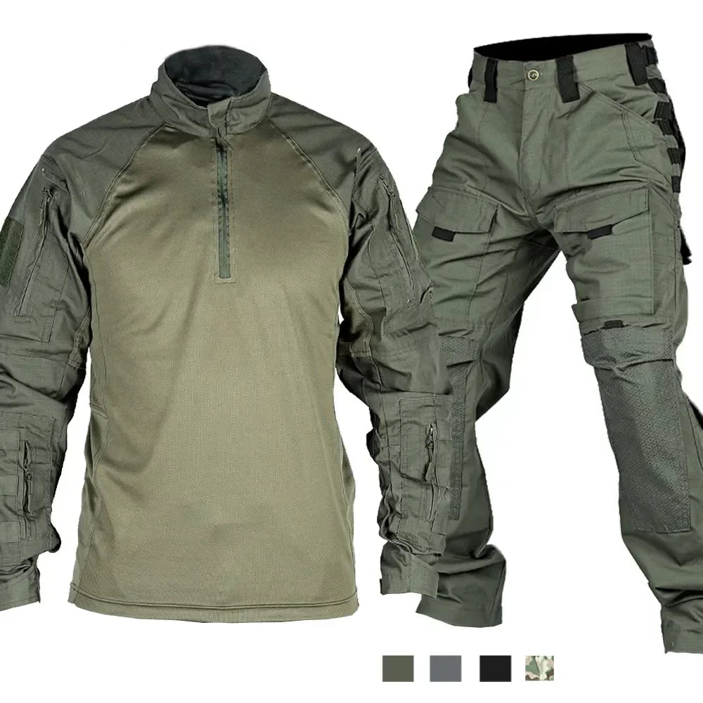 Tactical Suit Men Hunting Training Shirt Pants 2 Piece Sets Outdoor Hiking Camouflage Quick-dry Ripstop Outdoor Sport Uniform