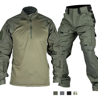 Tactical Suit Men Hunting Training Shirt Pants 2 Piece Sets Outdoor Hiking Camouflage Quick-dry Ripstop Outdoor Sport Uniform