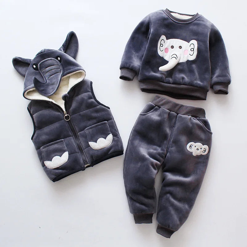 Baby Boy Clothes 2023 Autumn Cotton Thick Warm Casual Hooded Sweater Winter Cartoon Cute Bear Three-Piece Baby Girl Suit 0-5Y