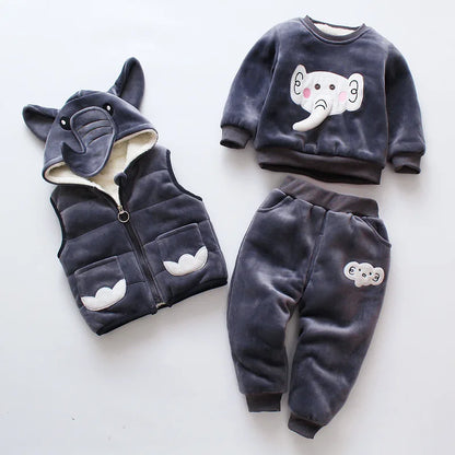 Baby Boy Clothes 2023 Autumn Cotton Thick Warm Casual Hooded Sweater Winter Cartoon Cute Bear Three-Piece Baby Girl Suit 0-5Y