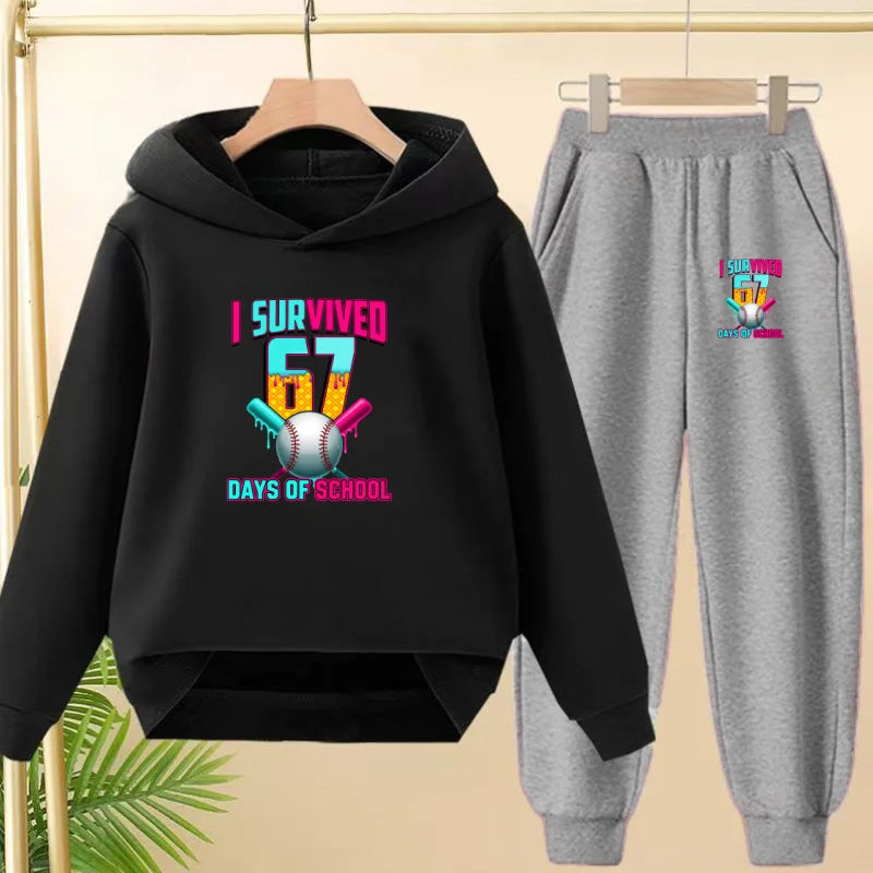 67 Children's Hoodies, 2 Pieces for Boys and Girls Aged 3-12, Comfortable Casual Hoodie+pants, Pullover, Hooded Sportswear