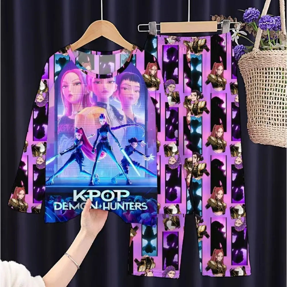 Girls Pajamas Sets Spirng Kpop Kids Long Sleeve Sleepwear Children's Pyjamas Boys Girls Cartoon 2pcs Homewear Clothes Loungewear