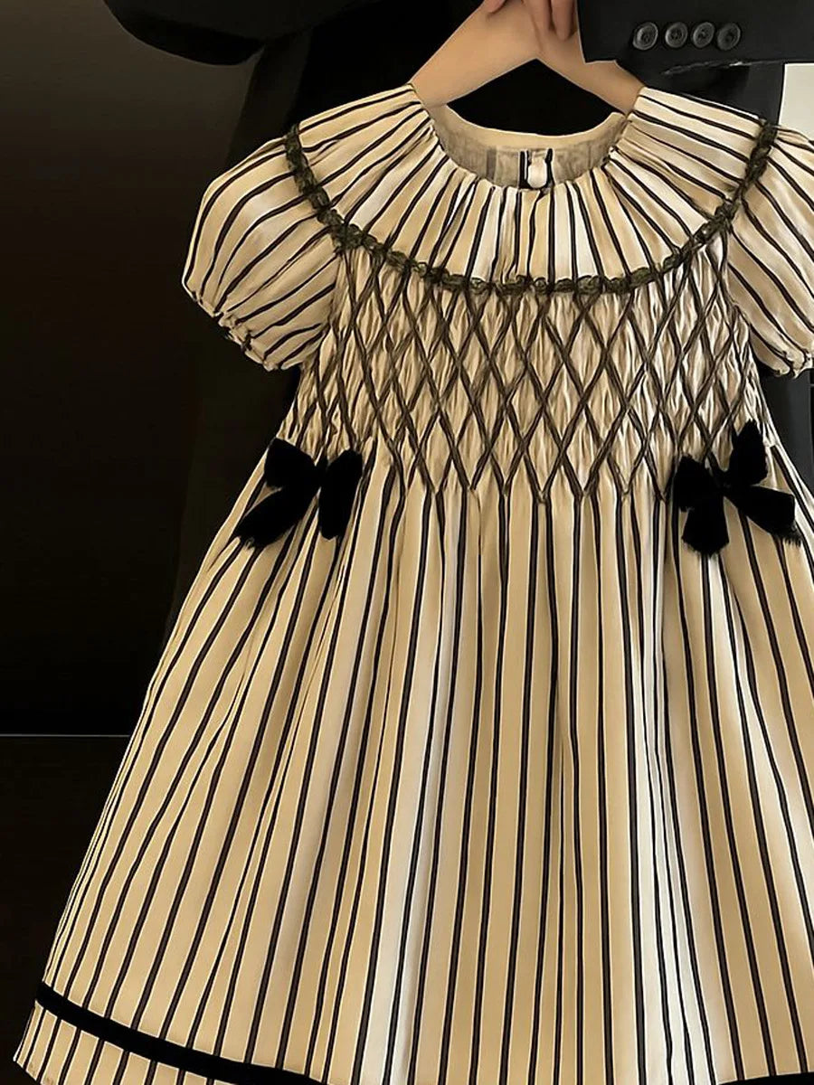 Girls' Dress 2025 Summer New Style Dress Striped Short Sleeve Daily Skirt Pure Cotton Fashion and Comfortable Kids Dress