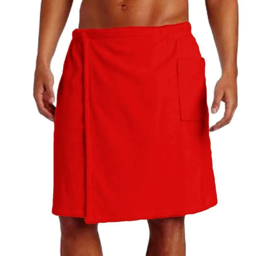 Men's Tape Bath Towel Wearable with Pockets Solid Color Beach Towel Shower Robe