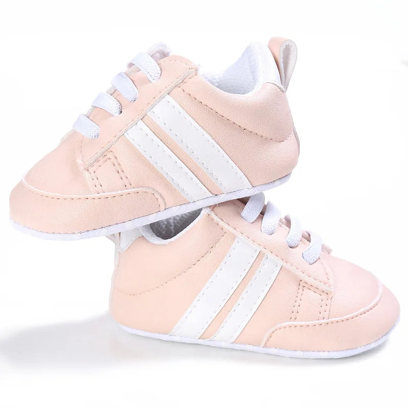 Newborn Baby Boys Shoes for 1 Year Footwear with Striped Infant Casual PU Leather Toddler Soft Sole Girls Sneakers First Walkers