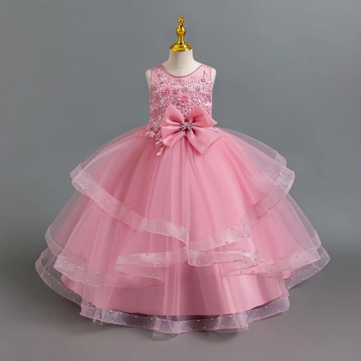 Girls Elegant Dresses Summer Flower Embroidery Princess Dress Girl Birthday Formal Party Dresses White Wedding Bridesmaid Dress