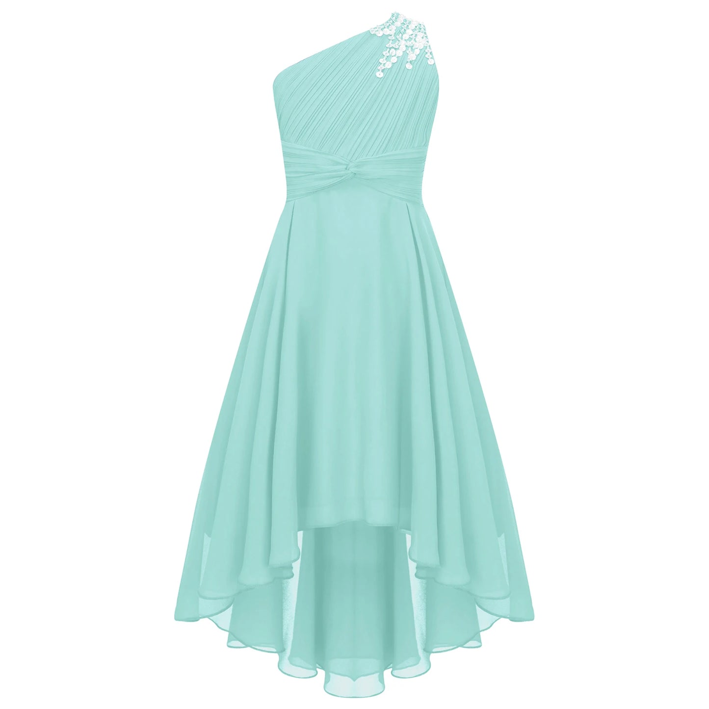 2025 Teens Girl's Dress for Wedding Party Sequin One Shoulder Princess Formal Gown for Holy Communion Chiffon Flower Girl Dress
