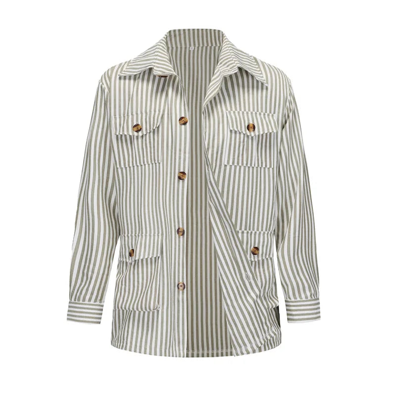 2024 New Men's Coats for Autumn Winter European and American Men's Wear Plus-size Striped Hawaii Cargo Long-sleeved Shirt S-5XL