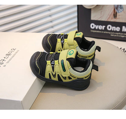 Boys Walking Shoes Toes Capped Mesh Breathable Kids Casual Shoes Soft Bottom 2025 Autumn New Baby Flat Shoes Non-slip Trendy