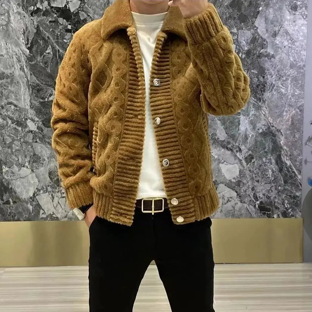 Men Coats Solid Jackets Pocket Turn Down Collar Long Sleeves Single Breasted Thick Loose Fit Casual Office 2025 Autumn Winter