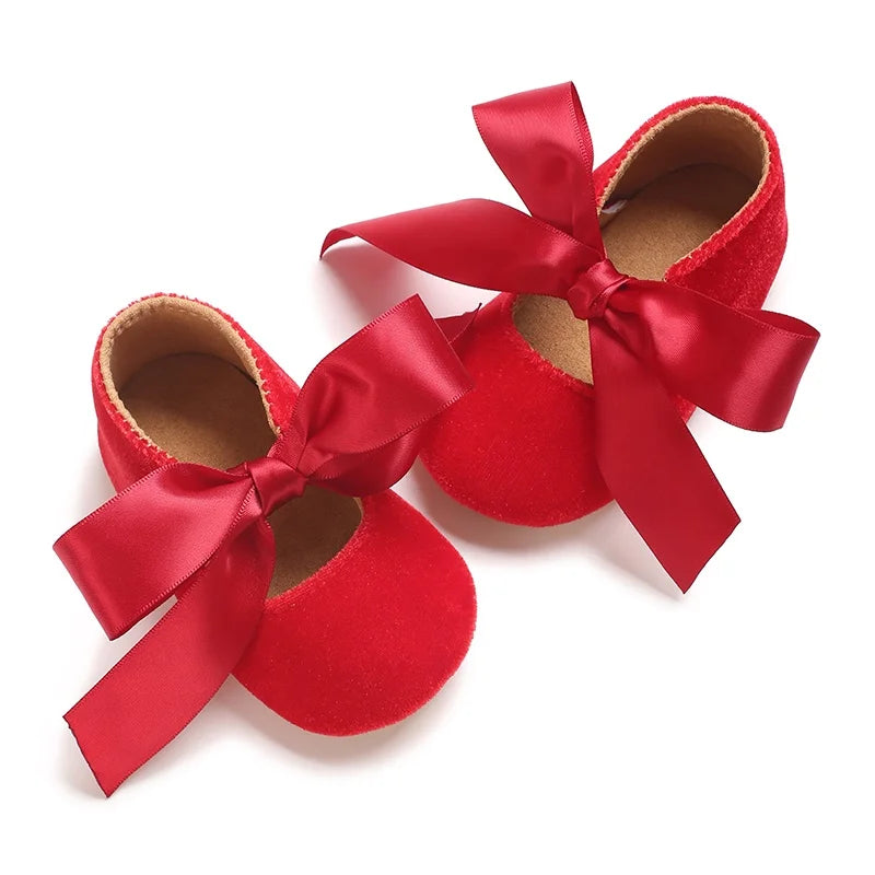 Girls' Princess Baby Shoes Cute Bow Flat Bottom Walking Children's Shoes First Step Newborn Baby Comfortable Soft Sole Footwear