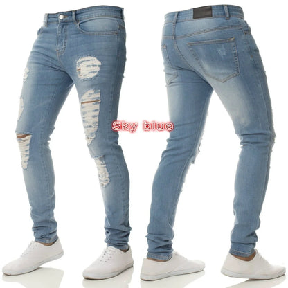 Ripped Jeans Men Stretch Skinny Grey Blue Black Hip Hop Denim Trousers Streetwear Casual Slim Fit Jeans for Men Jogging jean
