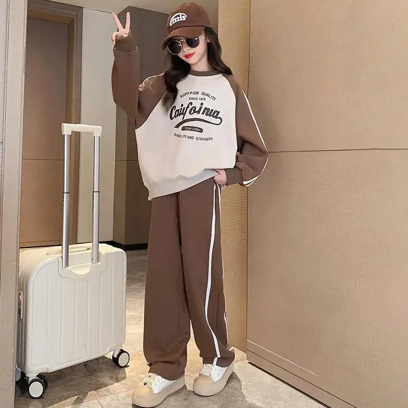 Winter teen Girls clothes Tracksuit set Fleece Thick Warm Sweatshirt+pants 2pcs Children Clothing Suit School Casual Sportswear