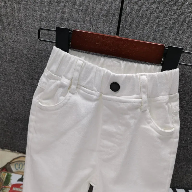 Boys Casual Pants Spring Autumn Children Pants Casual Girls Solid Color Trousers White/black Fashion Straight Pants 2-8Years Old