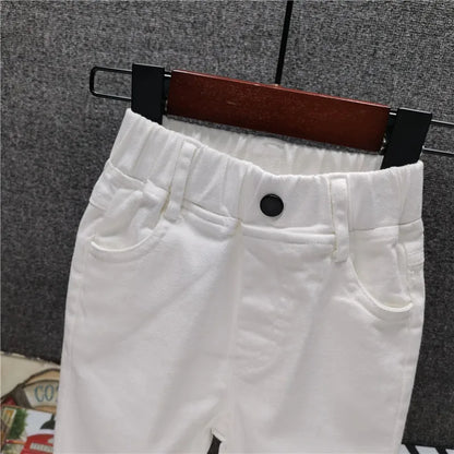 Boys Casual Pants Spring Autumn Children Pants Casual Girls Solid Color Trousers White/black Fashion Straight Pants 2-8Years Old