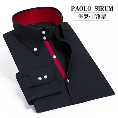 Men's Dress Shirts Non-ironing Formal Collar Shirt Fashion Korean Slim Solid Color Business Casual Shirt White Spring Autumn