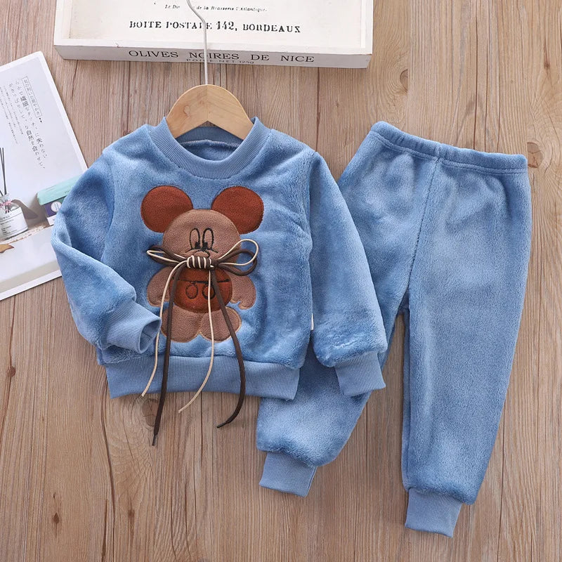 Baby Boy Clothes 2023 Autumn Cotton Thick Warm Casual Hooded Sweater Winter Cartoon Cute Bear Three-Piece Baby Girl Suit 0-5Y