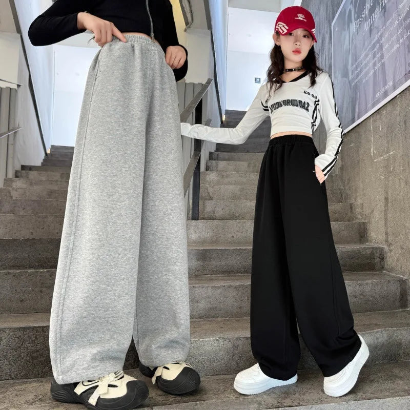 Girls Sweatpants 2025 Spring  Autumn New Style Teenagers Fashion Casual Sports Pants Children Straight Loose Wide-leg Trackpants