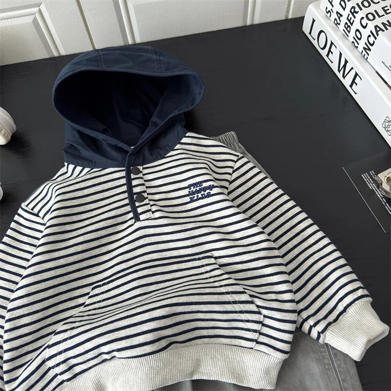 Boys Girls Striped Hoodies Children's Autumn Hoodded Sweatshirt Teenager Fall Fashion Pullover New Kids Spring Casual Clothing