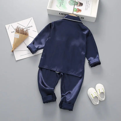 Boys Girls Kids Pajama Sets Causal Solid Long Sleeve T-Shirt Tops with Pants Toddler Baby Sleeping Clothes Pijamas Sleepwear