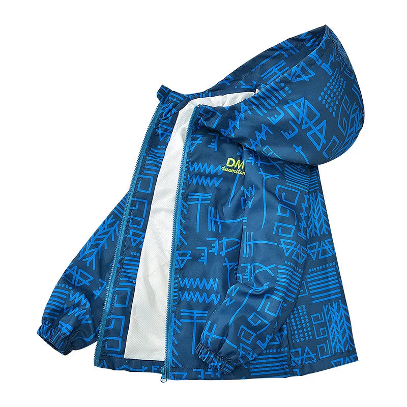 Teen Boys Casual Jacket Spring Autumn New Letter Print Thin Hooded Windproof Coat For 3-12 Years Kids Sports Outdoor Jacket