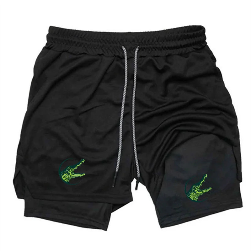 Men Casual Beach Pants Running Shorts 2 in 1 Double-deck Sport Shorts Sportswear Gym Fitness Short Pants Summer Men Clothing